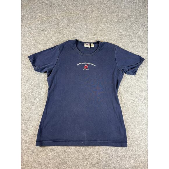 Vintage Y2K Cleveland Indians Embroidered T Shirt Womens M Navy MLB Baseball - Picture 1 of 5
